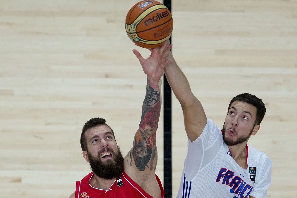 Joffrey Lauvergne (right), from the FIBA World Cup on Sept. 12, 2014.