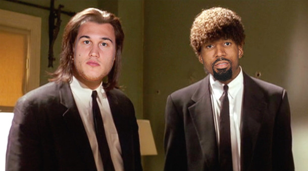 Gallo and Chandler as Vincent and Jules