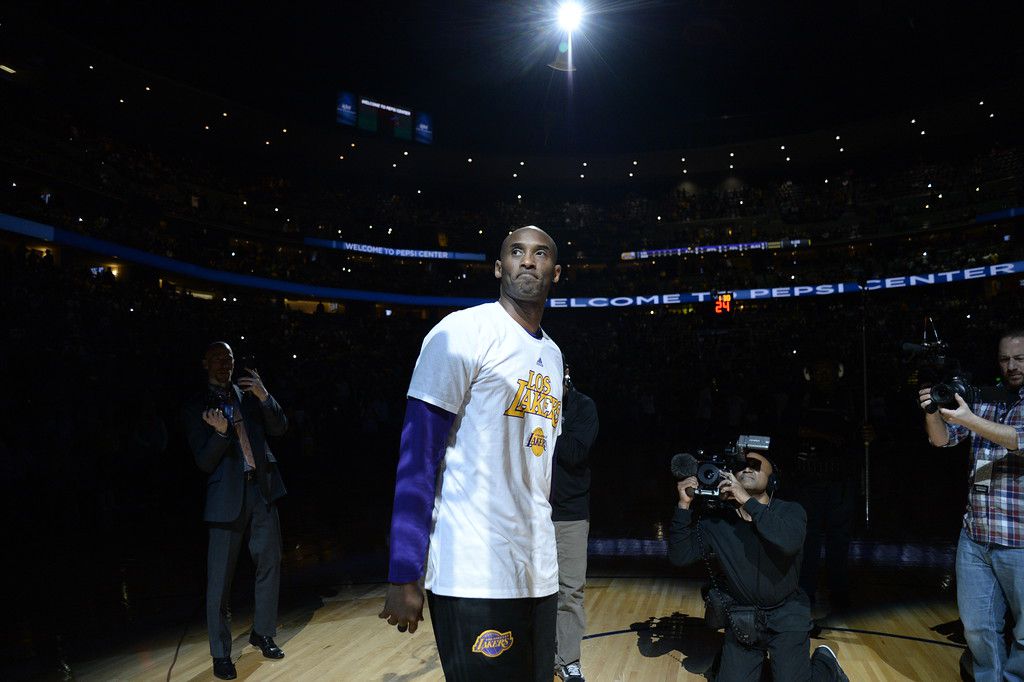 DENVER, CO - MARCH 2: Kobe Bryant of the Los Angeles Lakers acknowledges the crowd during introductions before his last NBA game in Denver. The Denver Nuggets hosted the Los Angeles Lakers at the Pepsi Center in Denver, Colorado on March 2, 2016. (Photo by John Leyba/The Denver Post)