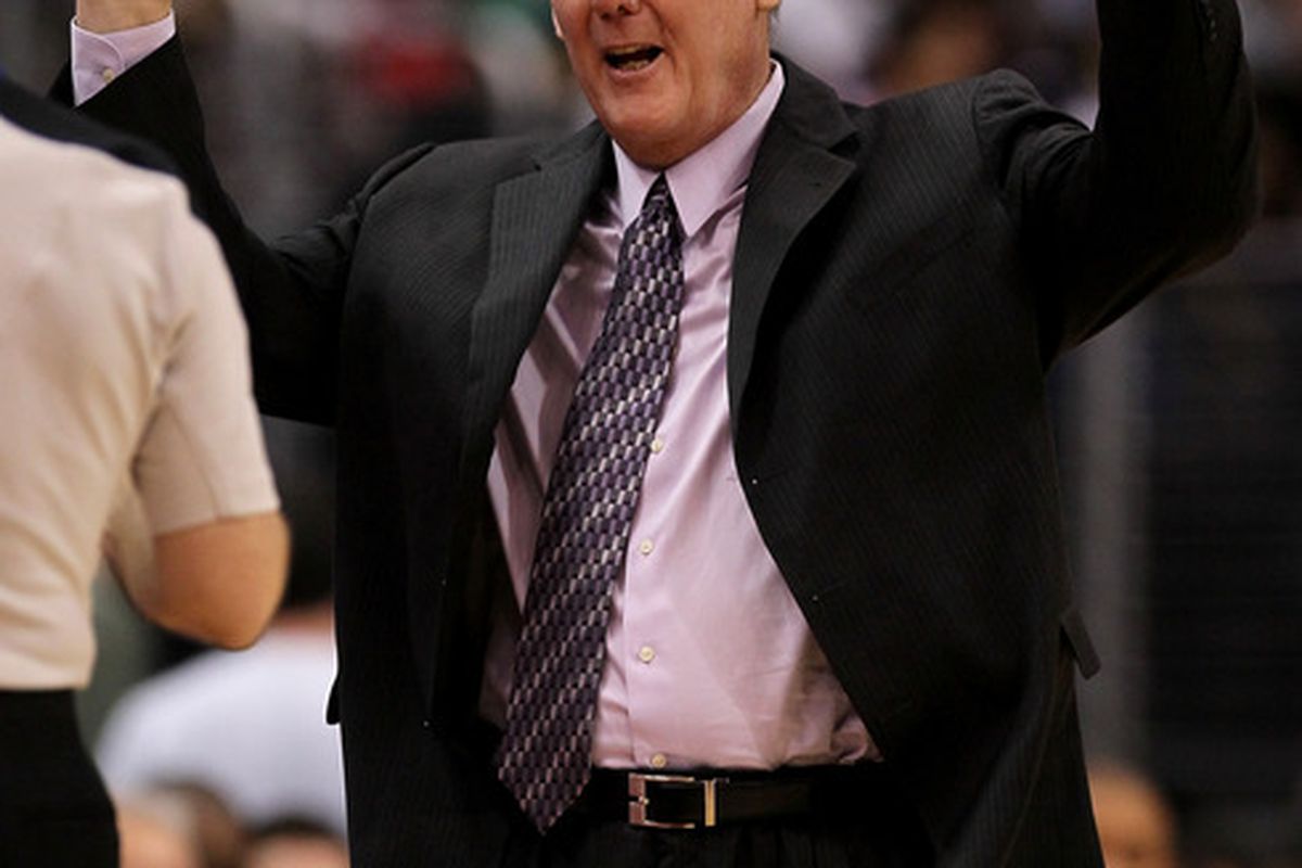 Head coach George Karl of the Denver Nuggets complains to an official duirng the game with the Los Angeles Clippers at Staples Center on March 5, 2011. in Los Angeles, California.  