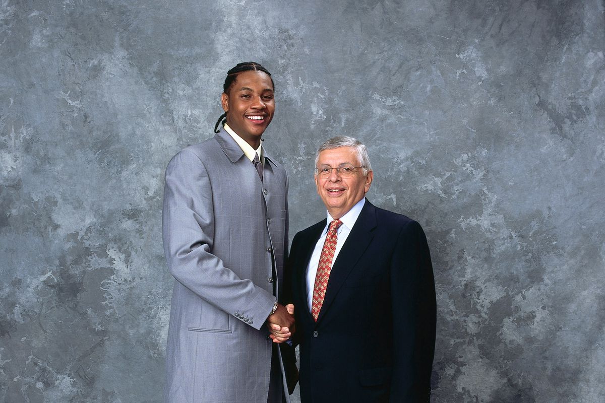 Carmelo Anthony Poses With Commissioner David Stern